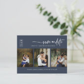 Minimalistischer Navy Blue Foto QR-Code Save the D Postkarte (Stehend Vorderseite)