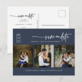 Minimalistischer Navy Blue Foto QR-Code Save the D Postkarte (Vorne/Hinten)