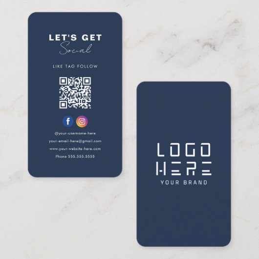 Minimalistischer Navy Blue QR Code Verbindung mit Visitenkarte (Vorne/Hinten)