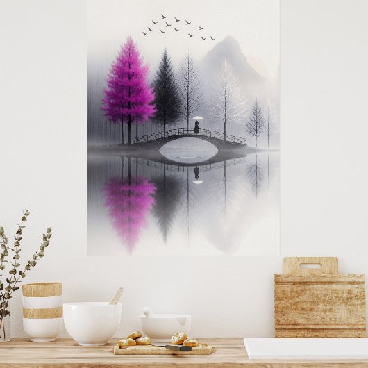Minimalistischer Nebelbrücke Poster (Küche)