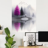 Minimalistischer Nebelbrücke Poster (Heimbüro)