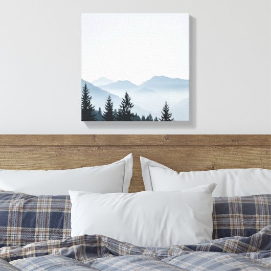 Minimalistischer nebliger Bergwald Leinwanddruck (Insitu (Schlafzimmer))
