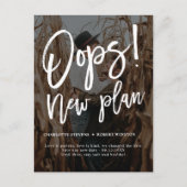 Minimalistischer neuer Plan Hochzeit Foto ändern d Ankündigungspostkarte (Vorderseite)