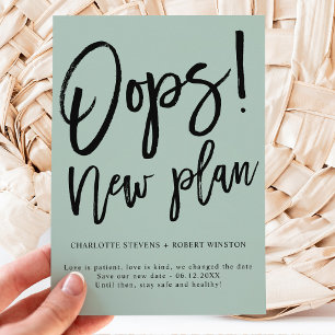 Minimalistischer neuer Plan Hochzeit Grün ändern d Ankündigungspostkarte