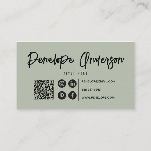 Minimalistischer neutraler Pistachio Boho QR Code Visitenkarte (Rückseite)