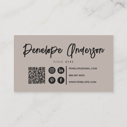 Minimalistischer neutraler Taupe Boho Chic QR Code Visitenkarte (Rückseite)