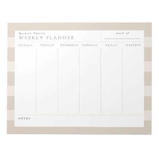 Minimalistischer neutraler Wochenplaner Notizblock (Vorderseite)