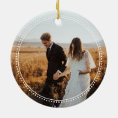 Minimalistischer Newlywings Monogram Foto Blue Hol Keramik Ornament (Hinten)