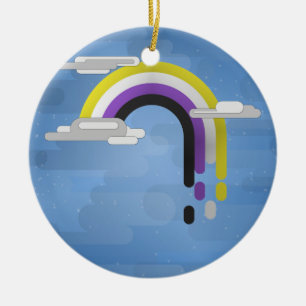 Minimalistischer nicht binärer Tropfen Regenbogen Keramik Ornament
