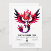 Minimalistischer Niedlicher Drache Geburtstag Einladung (Vorne/Hinten)