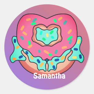 Minimalistischer Niedlicher HerzDonut   Liebe Runder Aufkleber
