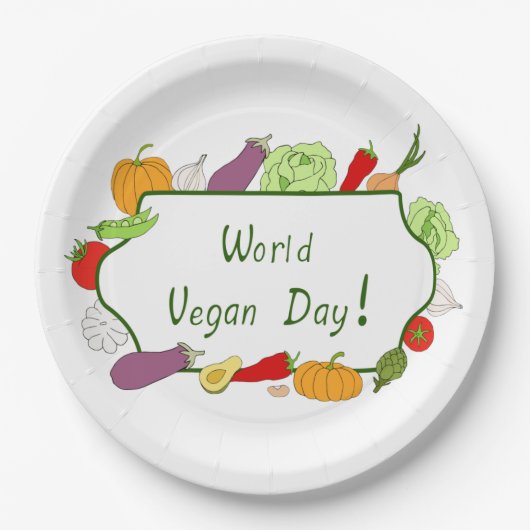 Minimalistischer Niedlicher Welttag für Vegetarier Pappteller (Vorderseite)