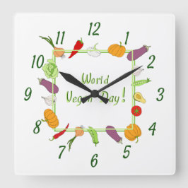 Minimalistischer Niedlicher Welttag für Vegetarier Quadratische Wanduhr