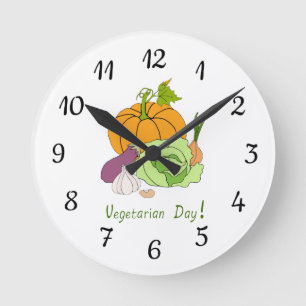 Minimalistischer Niedlicher Welttag für Vegetarier Runde Wanduhr