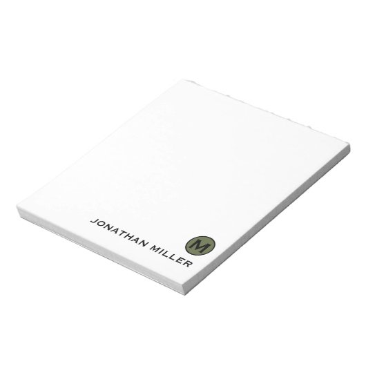 Minimalistischer Olive Black Initial und Name Notizblock (Rotiert)