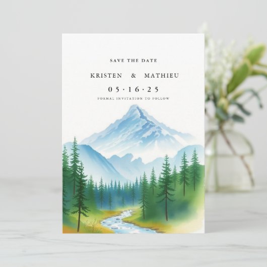 Minimalistischer Online-Berg Save The Date (Stehend Vorderseite)