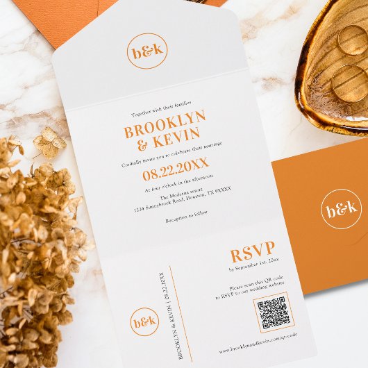 Minimalistischer Orange QR Code | FOTO All In One Einladung