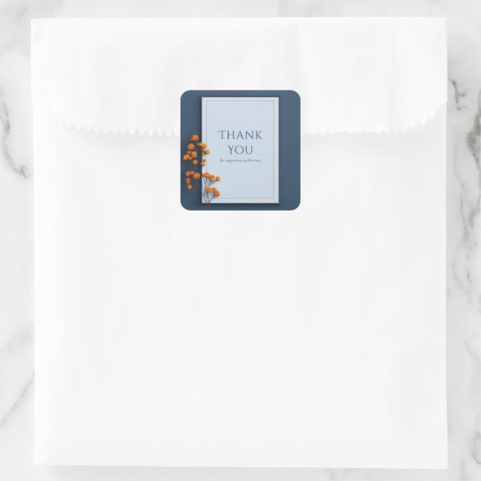 Minimalistischer orangefarbener Blumen-Zweig Navy- Quadratischer Aufkleber (Tasche)