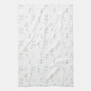 Minimalistischer Osterhase Pink Beige Gitter Doodl Geschirrtuch