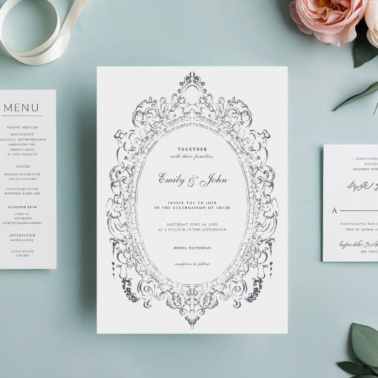 Minimalistischer Oval Barockrahmen Elegante Hochze Einladung