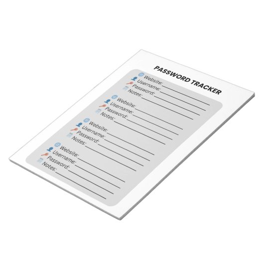 Minimalistischer Passwort-Tracker  Notizblock (angewinkelt)