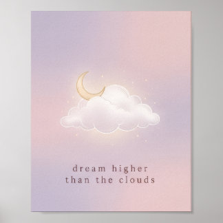 Minimalistischer Pastell-Himmel-Wolken-und-Mond-Pl Poster