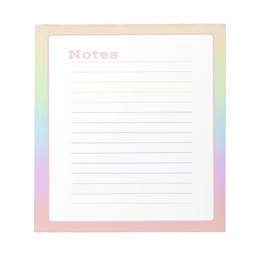 Minimalistischer Pastell Regenbogen Notizblock (Vorderseite)