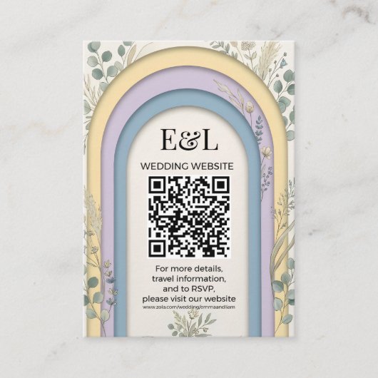 Minimalistischer Pastellbogen Botanischer QR-Code Begleitkarte (Vorderseite)