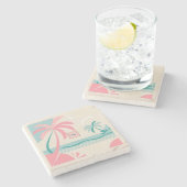 Minimalistischer pastellfarbener tropischer Strand Steinuntersetzer (Seitenansicht)