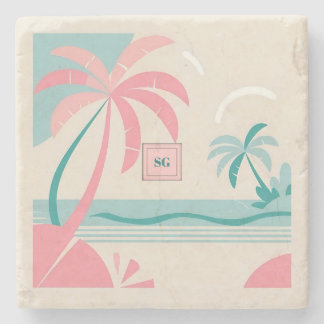 Minimalistischer pastellfarbener tropischer Strand Steinuntersetzer