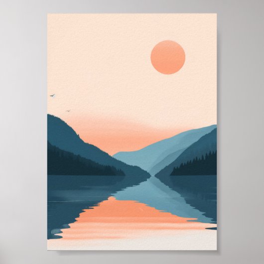 Minimalistischer Pastelsee und Gebirge Poster (Vorne)