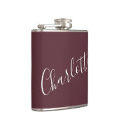 Minimalistischer Personalisierter Name Burgundy Flachmann (Rechts)