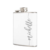 Minimalistischer Personalisierter Skriptname Weiß Flachmann (Links)