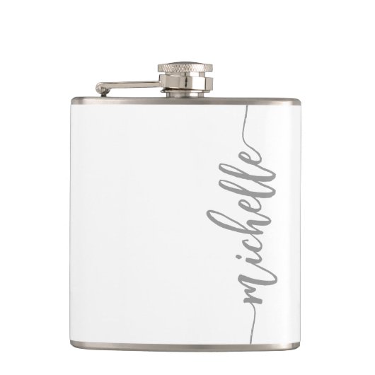 Minimalistischer Personalisierter Skriptname Weiß Flachmann (Vorderseite)