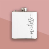 Minimalistischer Personalisierter Skriptname Weiß Flachmann