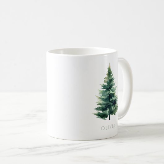 Minimalistischer Pine Tree Grüner Weihnachtsurlaub Kaffeetasse (VorderseiteRechts)