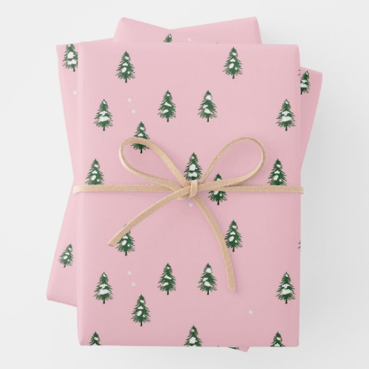 Minimalistischer Pinienwald rosa Geschenkpapier Set (Beispiel)