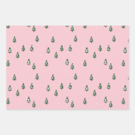 Minimalistischer Pinienwald rosa Geschenkpapier Set (Vorderseite)
