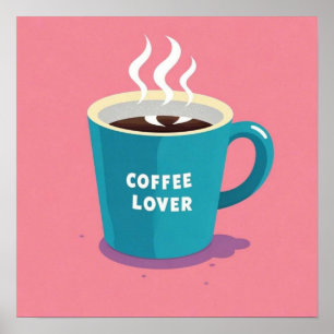 Minimalistischer Pink Blue Kaffeetasse Liebhaber Poster