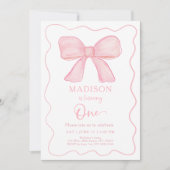 Minimalistischer Pink Bow Girl zum ersten Geburtst Einladung (Vorderseite)
