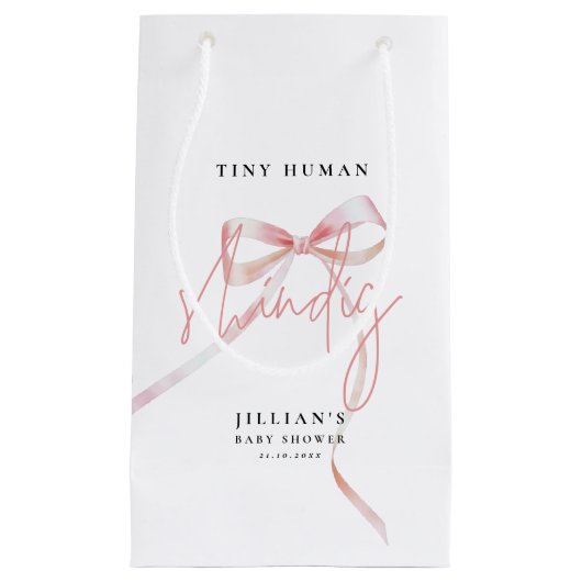 Minimalistischer Pink Bow Tiny menschliche Shindig Kleine Geschenktüte (Vorderseite)