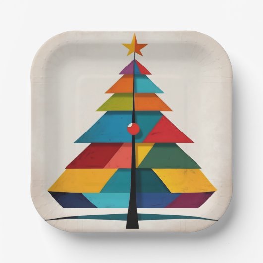 Minimalistischer Pop Art Geometric Christmas Tree Pappteller (Vorderseite)