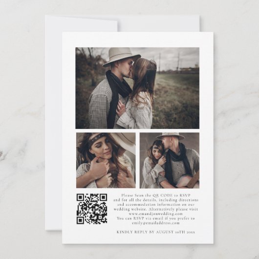 Minimalistischer QR Code 3 Fotos Bohemisch Hochzei Einladung (Rückseite)