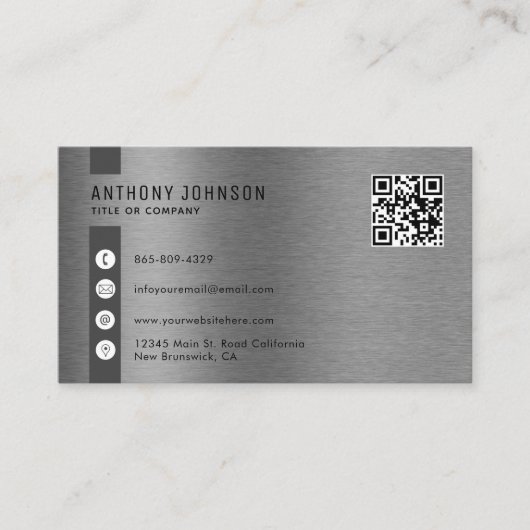 Minimalistischer QR-Code aus metallischem Bürstens Visitenkarte (Vorderseite)