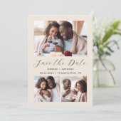 Minimalistischer QR-Code-Beige für 3-Fotomaterial Save The Date (Stehend Vorderseite)