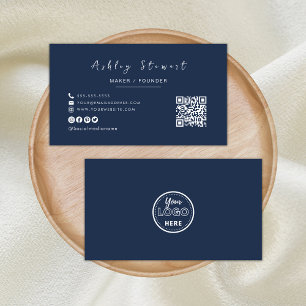 Minimalistischer QR-Code Berufliches Logo Navy Blu Visitenkarte