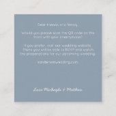 Minimalistischer QR Code Blaue Hochzeitseinladung Quadratische Visitenkarte (Rückseite)