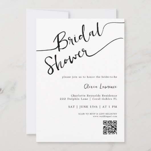 Minimalistischer QR Code Bridal Dusche Einladung (Vorderseite)