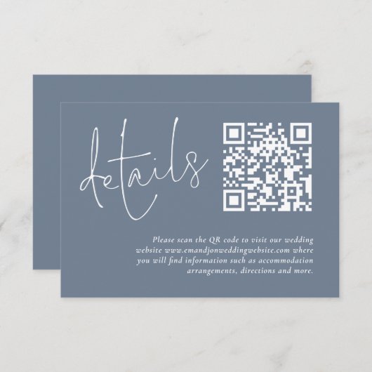 Minimalistischer QR Code Dusty Blue Wedding Detail Begleitkarte (Vorne/Hinten)