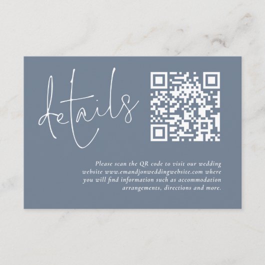 Minimalistischer QR Code Dusty Blue Wedding Detail Begleitkarte (Vorderseite)